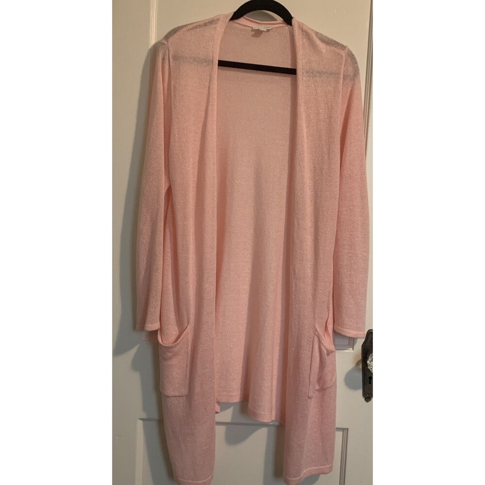 J Jill Sweater Linen Open Cardigan Sz M Pink Pockets Spring Summer Lagenlook